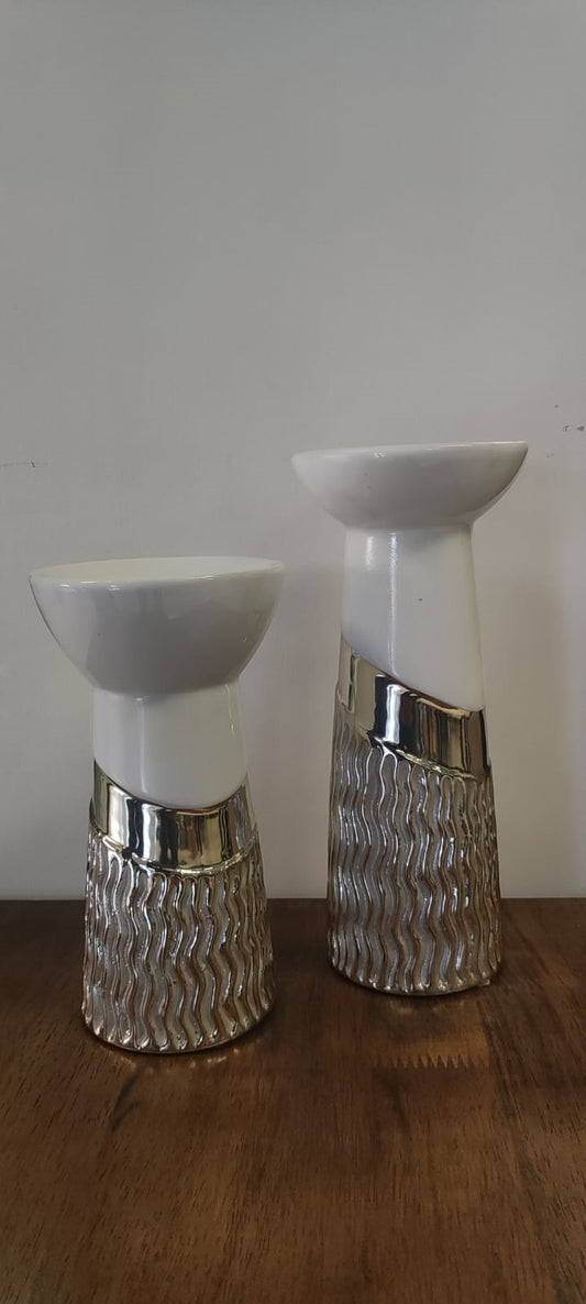 Candelabro plateado y blanco setx2